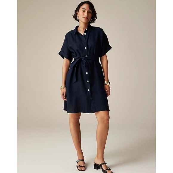 J. Crew Dresses & Skirts - J Crew Capitaine Short Sleeve Linen Button Up Shirt Dress US Womens SP New